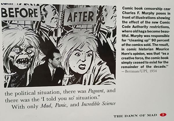 photo of page from book showing before and after censorship of a scary witch
